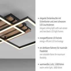 Deckenleuchte AKUSTIKA, Holz-natur, schwarz, modern, drehbar