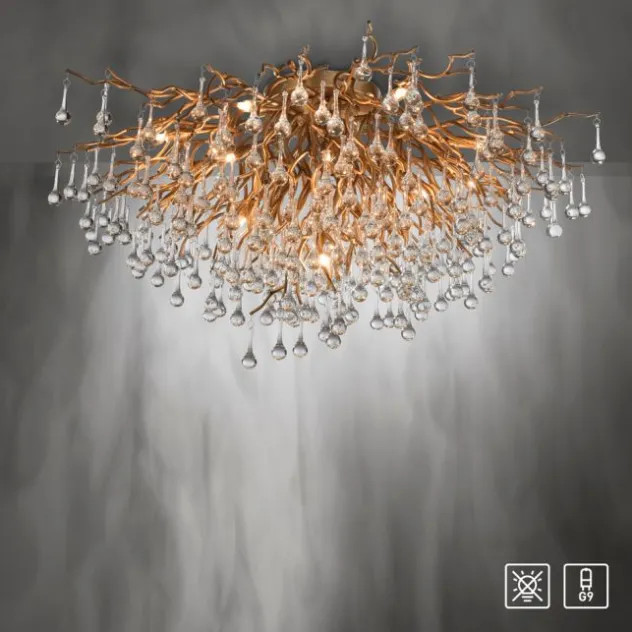 Deckenleuchte, Altmessing Optik, 280 Glasprismen, LED fähig