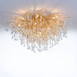 Deckenleuchte, Altmessing Optik, 280 Glasprismen, LED fähig