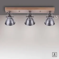 Deckenleuchte, 3-flammig, Eisenoptik, Retro-Look, schwenkbare Lichtköpfe