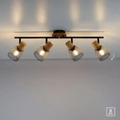 Deckenleuchte 4-flammig Holz/Metall Kiefer E14, dreh - schwenkbar