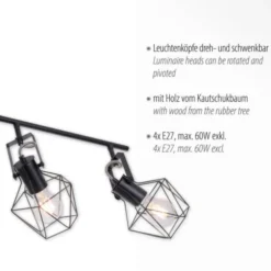 Deckenleuchte, Holz, Metall, modern, rustikales Design, schwenkbar, Vintage