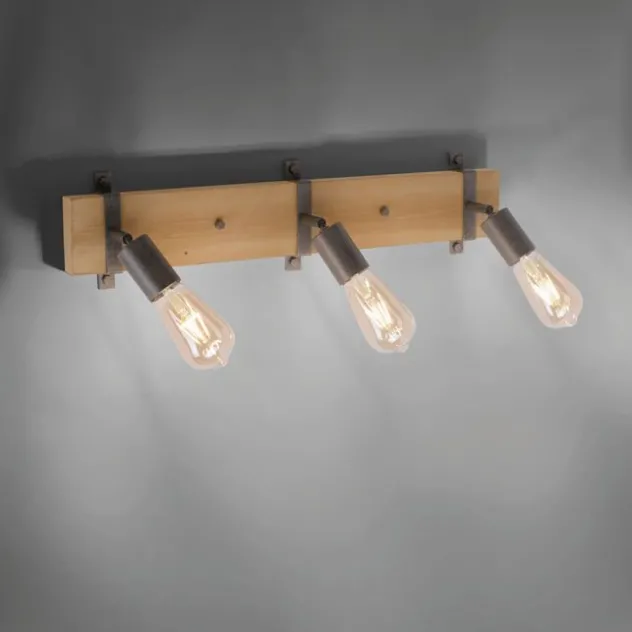 Deckenleuchte, Metall, Holz, bewegliche Spots, rustikales Design, modern
