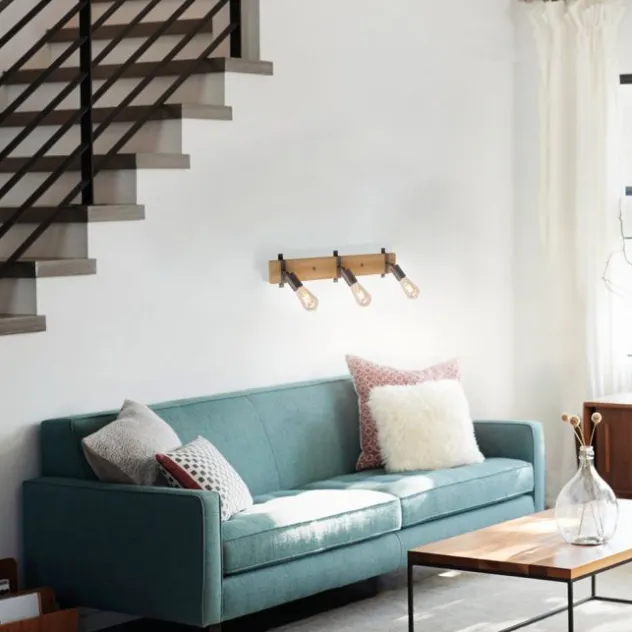 Deckenleuchte, Metall, Holz, bewegliche Spots, rustikales Design, modern