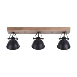 Deckenleuchte, schwarz, 3-flg, Retro-Optik, Vintage Stil, Holzbalken