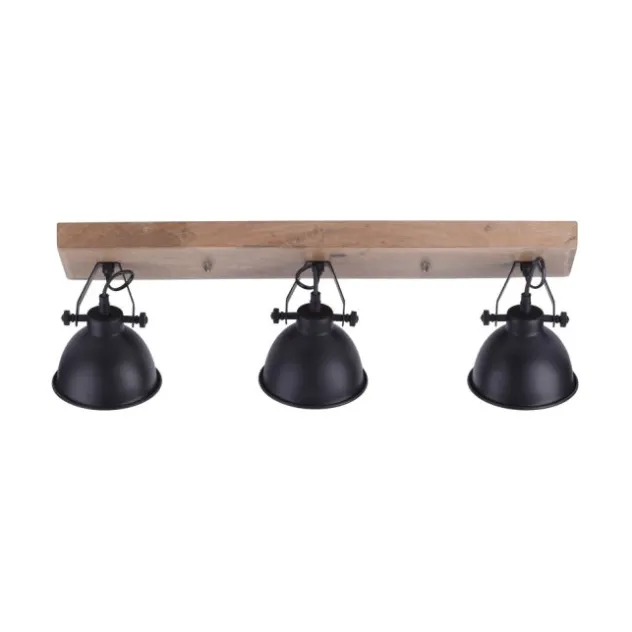 Deckenleuchte, schwarz, 3-flg, Retro-Optik, Vintage Stil, Holzbalken