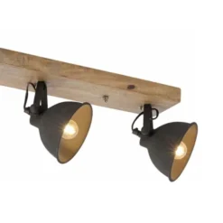 Deckenleuchte, schwarz, 3-flg, Retro-Optik, Vintage Stil, Holzbalken