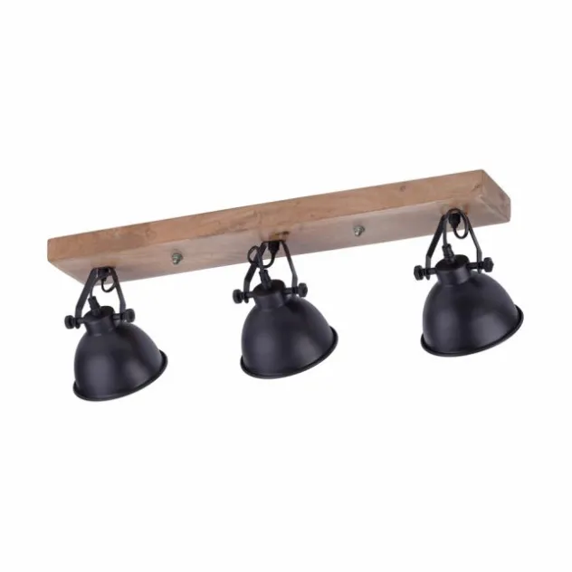 Deckenleuchte, schwarz, 3-flg, Retro-Optik, Vintage Stil, Holzbalken