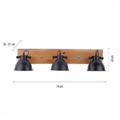 Deckenleuchte, schwarz, 3-flg, Retro-Optik, Vintage Stil, Holzbalken