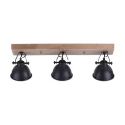 Deckenleuchte, schwarz, 3-flg, Retro-Optik, Vintage Stil, Holzbalken