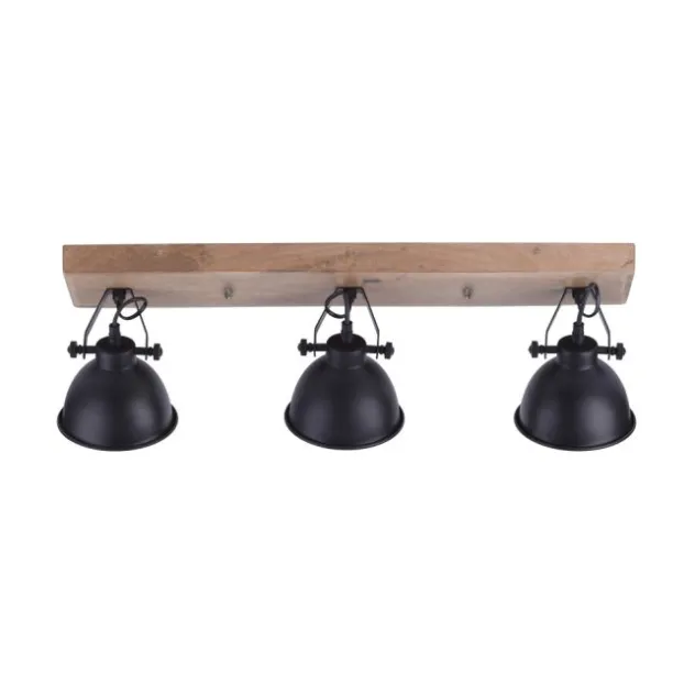Deckenleuchte, schwarz, 3-flg, Retro-Optik, Vintage Stil, Holzbalken