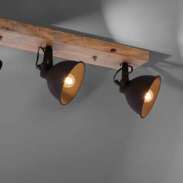 Deckenleuchte, schwarz, 3-flg, Retro-Optik, Vintage Stil, Holzbalken