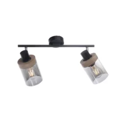 Deckenleuchte, Strahler, Rauchglas, Holz, Robberwood, E27, 2-flammig