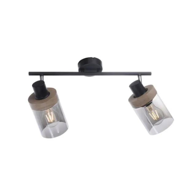 Deckenleuchte, Strahler, Rauchglas, Holz, Robberwood, E27, 2-flammig