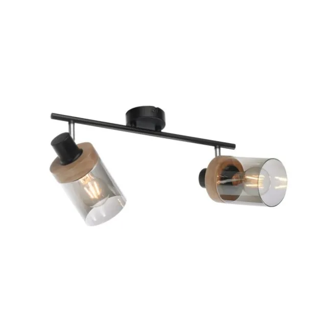 Deckenleuchte, Strahler, Rauchglas, Holz, Robberwood, E27, 2-flammig