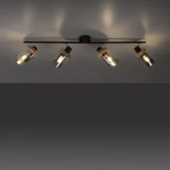 Deckenleuchte, Strahler, Rauchglas, Holz, Robberwood, E27, 4-flammig