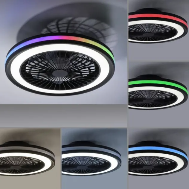 Deckenventilator, Deckenleuchte schwarz, Drehrichtungswechsel mit Rainbow RGB