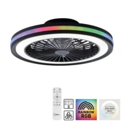 Deckenventilator, Deckenleuchte schwarz, Drehrichtungswechsel mit Rainbow RGB