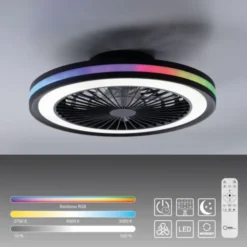 Deckenventilator, Deckenleuchte schwarz, Drehrichtungswechsel mit Rainbow RGB