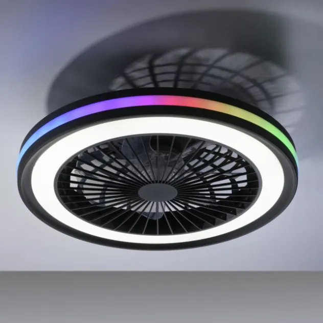 Deckenventilator, Deckenleuchte schwarz, Drehrichtungswechsel mit Rainbow RGB