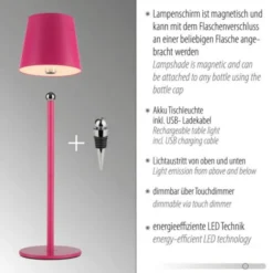 Flaschenleuchte, Akku, mit zusätzlichem Fuß, pink