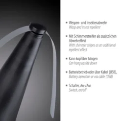 Fliegenwedler schwarz elektrisch Batterie mit USB Insektenabwehr