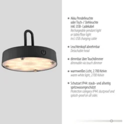 JUST LIGHT Akku Leuchte Gabbia Tisch oder Pendelleuchte