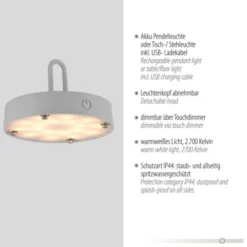 JUST LIGHT Akku Leuchte Gabbia Tisch oder Pendelleuchte, weiß