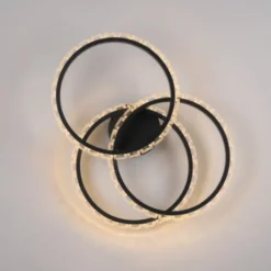 JUST LIGHT LED Deckenleuchte GLITRA schwarz 3 Ringe Kristalloptik