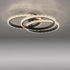 JUST LIGHT LED Deckenleuchte GLITRA schwarz 3 Ringe Kristalloptik