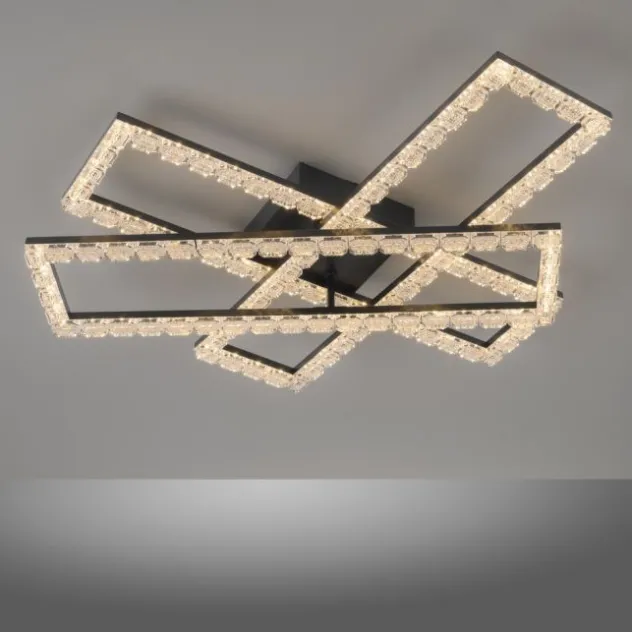 JUST LIGHT LED Deckenleuchte GLITRA schwarz Kristalloptik 3 Rechtecke