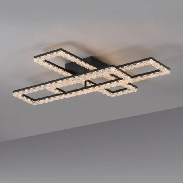 JUST LIGHT LED Deckenleuchte GLITRA schwarz Kristalloptik 3 Rechtecke