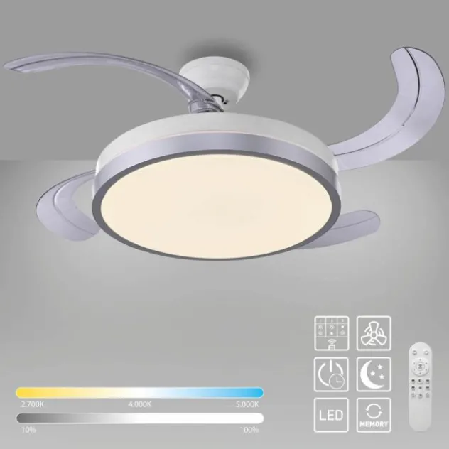 JUST LIGHT LED Deckenleuchte mit Ventilator KOPTA, weiss, Fernbedienung