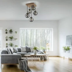JUST LIGHT LED Deckenleuchte GERDA WIDOW 5-flammig Holz rauchfarben