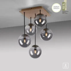 JUST LIGHT LED Deckenleuchte GERDA WIDOW 5-flammig Holz rauchfarben