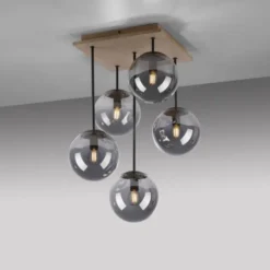 JUST LIGHT LED Deckenleuchte GERDA WIDOW 5-flammig Holz rauchfarben