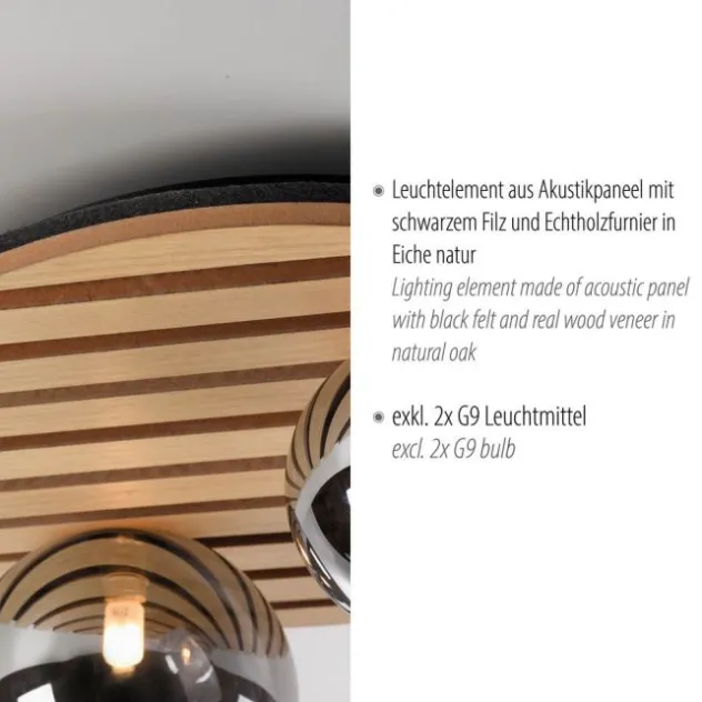 JUST LIGHT LED Deckenleuchte GERDA STIKA Eiche Holz-natur rund Akustikpanel