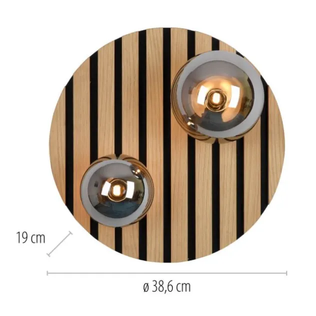 JUST LIGHT LED Deckenleuchte GERDA STIKA Eiche Holz-natur rund Akustikpanel