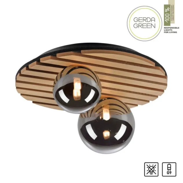 JUST LIGHT LED Deckenleuchte GERDA STIKA Eiche Holz-natur rund Akustikpanel