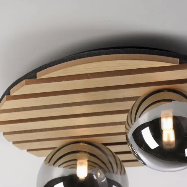 JUST LIGHT LED Deckenleuchte GERDA STIKA Eiche Holz-natur rund Akustikpanel