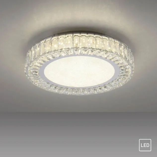 JUST Light LED Deckenleuchte 50cm rund Kristallrand neutralweiß