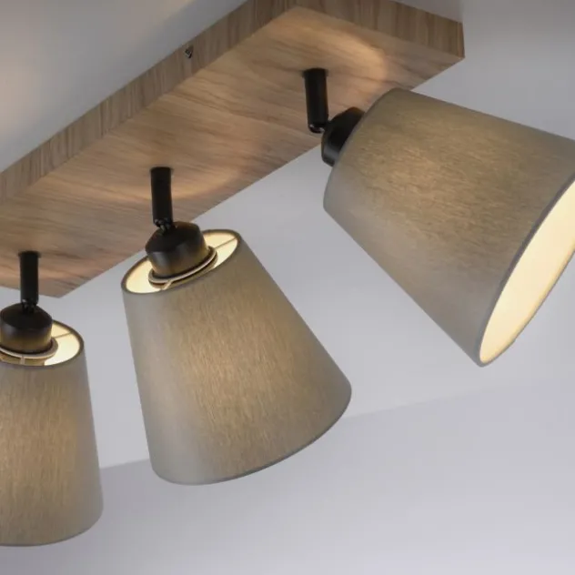 JUST LIGHT LED Deckenleuchte GERDA MICHEL Holz natur 3-flammig Stoffschirm