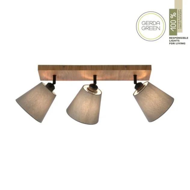 JUST LIGHT LED Deckenleuchte GERDA MICHEL Holz natur 3-flammig Stoffschirm