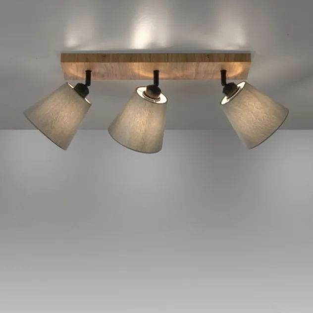 JUST LIGHT LED Deckenleuchte GERDA MICHEL Holz natur 3-flammig Stoffschirm