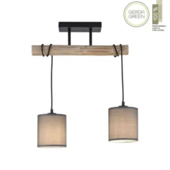 JUST LIGHT LED Deckenleuchte Echtholz GERDA TRIBU 2-flammig Stoffschirm Landhaus