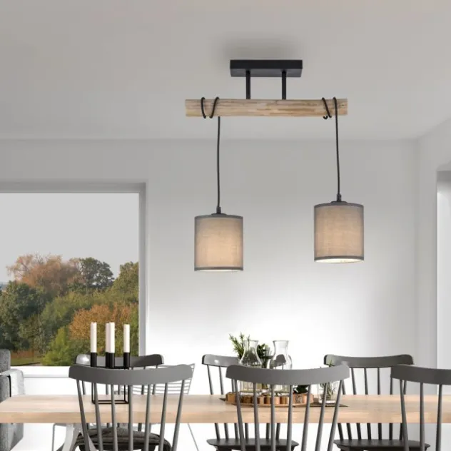 JUST LIGHT LED Deckenleuchte Echtholz GERDA TRIBU 2-flammig Stoffschirm Landhaus