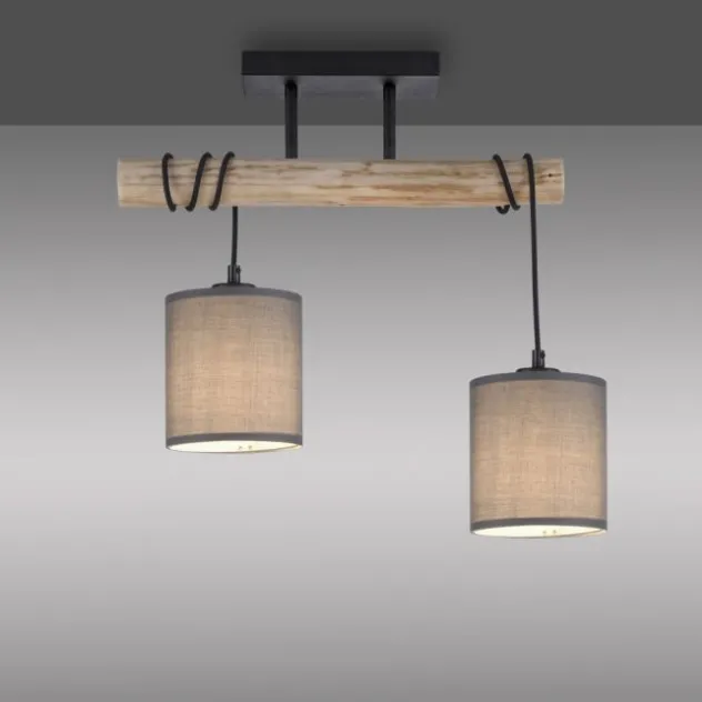 JUST LIGHT LED Deckenleuchte Echtholz GERDA TRIBU 2-flammig Stoffschirm Landhaus