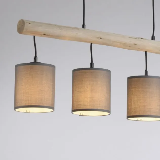 JUST LIGHT LED Pendelleuchte Echtholz GERDA TRIBU 1-flammig Stoffschirm Landhaus