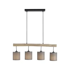 JUST LIGHT LED Pendelleuchte Echtholz GERDA TRIBU 1-flammig Stoffschirm Landhaus