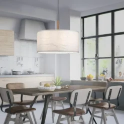 JUST LIGHT LED Pendelleuchte weiß GERDA SOFIE Holzoptik 1-flammig